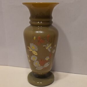 Antique hand-painted Bristol glass vase with an enameled floral motif 1880-1900s